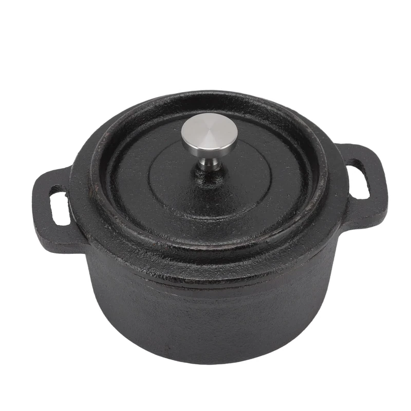 Dutch Oven Cast Iron Pot, Traditional Style Camping Oven Insulation Cooking Pot with Lid and Thickened Ergonomic Handle for Bread Baking Stews (10CM)