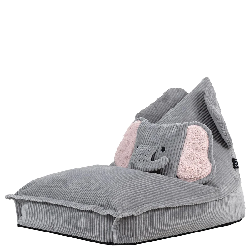 icon Ellie Elephant Kids Bean Bag, Cord Animal Friends, Grey, Kids Bean Bag Chair with Fill Included for Girls and Boys, Childrens Chair, Beanbags for Children, Playroom Décor, Bedroom Accessories