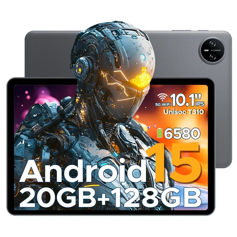 DOOGEE Tab A9 Pro Android Tablet with Keyboard, 20GB+128GB/2TB TF, 10 Inch Tablet, 6580mAh Battery, Quad Core Gaming Tablets, 2.4/5GHz, Dual Camera, Case/Mouse/Stylus, Face Unlock-Gray