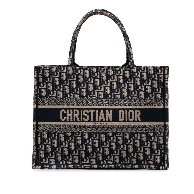 Dior Pre-Loved Medium Oblique Embroidered Canvas Book Tote Bag