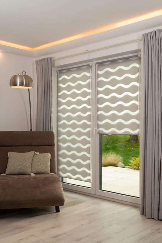 K-Home Klemmfix Double Roller Blind, Wave, No Drilling Required, Grey, 115 cm x 150 cm (W x L)