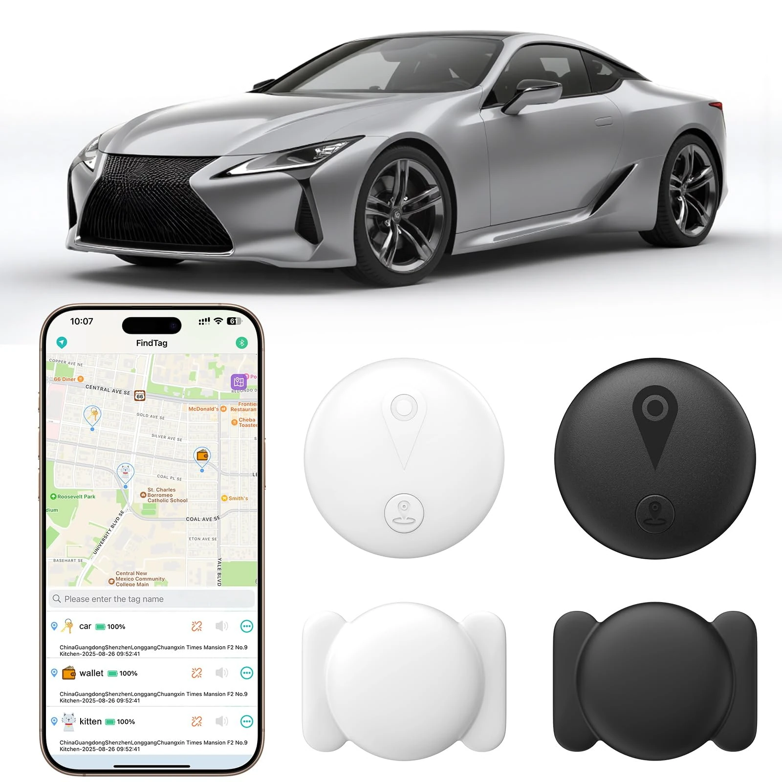2 Pack GPS Tracker for Vehicles Work with Built-in APP (Compatible with iOS and Android),Mini Car Air Tracker Tag With Magnet Global Coverage,Hidden Car Locator Device,No Monthly Fee or Subscription