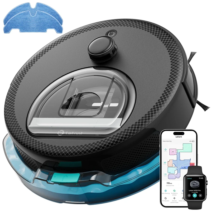 Lefant M330 Pro Robot Vacuum Cleaner with Mop, 5000Pa Suction, Laser Navigation with 190° Obstacle Detection, WiFi 2.4G/5G & App/Alexa Control,150 Mins Runtime