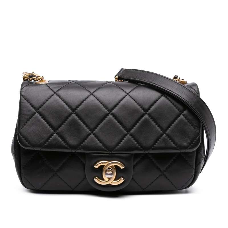 Pre-Loved Mini Quilted Calfskin Crystal Pearls Chain Flap Crossbody Bag