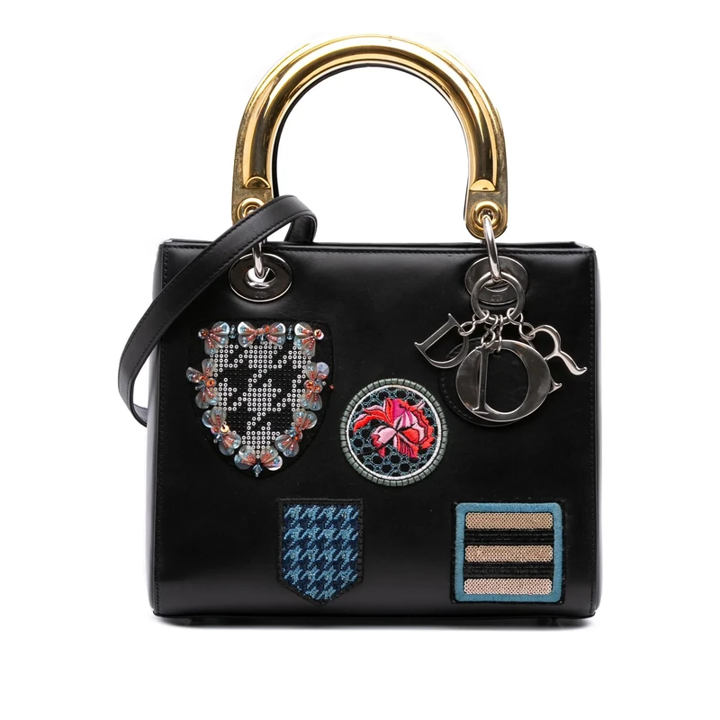 Dior Pre-Loved Medium Calfskin Patch Embellished Lady Handbag