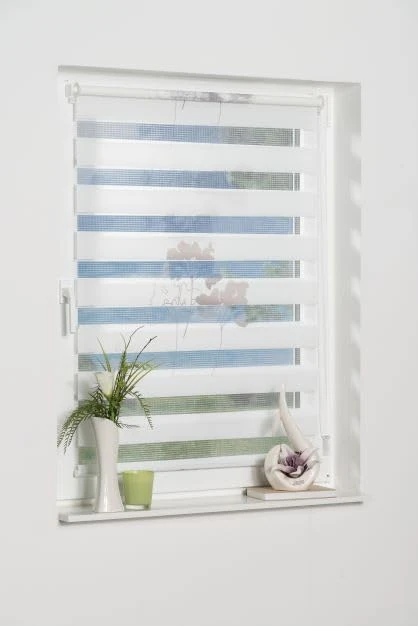 K-Home Denia Klemmfix Double Roller Blind, No Drilling Required, Petrol Grey, 100 x 200 cm (W x L), Design: Flower - Image 1