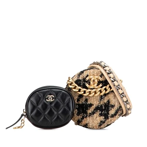 Pre-Loved Tweed 19 Round Clutch With Chain And Coin Purse Crossbody Bag