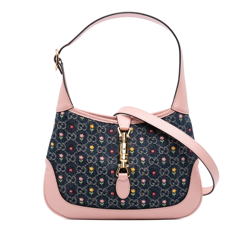 Gucci Pre-Loved Limited Edition Small GG Denim Embroidered Floral Jackie 1961 Crossbody Bag