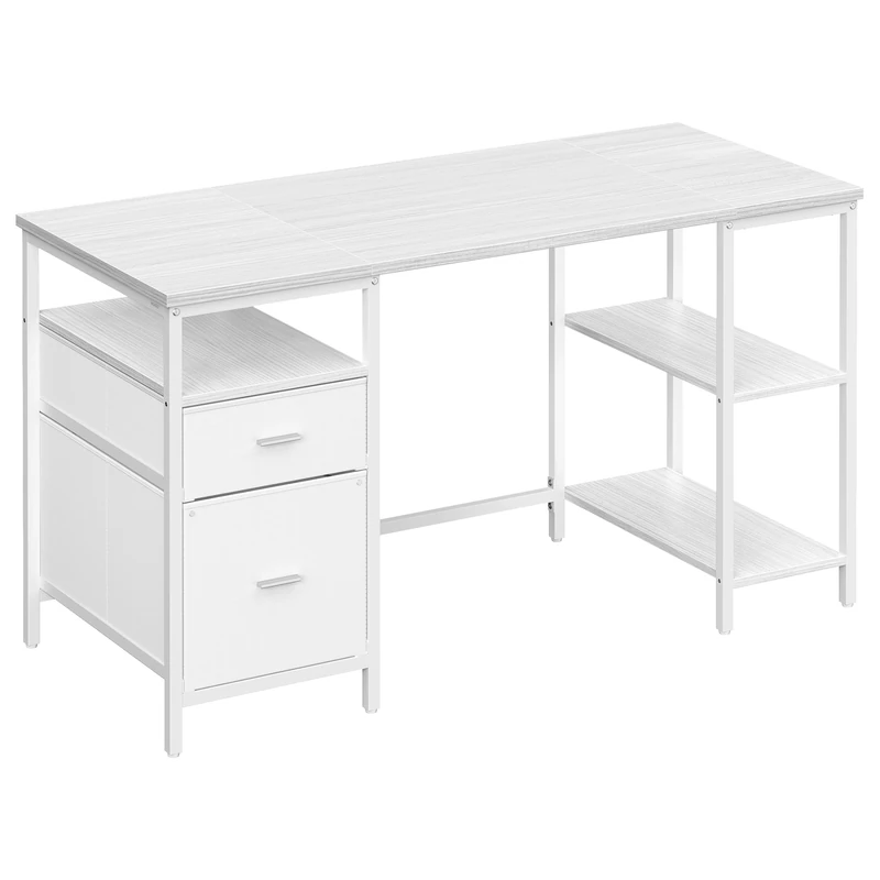 VASAGLE Computer Desk, Work Desk with Storage, 3 Shelves, 2 Drawers, 140 x 60 x 76 cm, for Home Office, Living Room, Modern Style, Maple White and Cloud White LWD104WF01