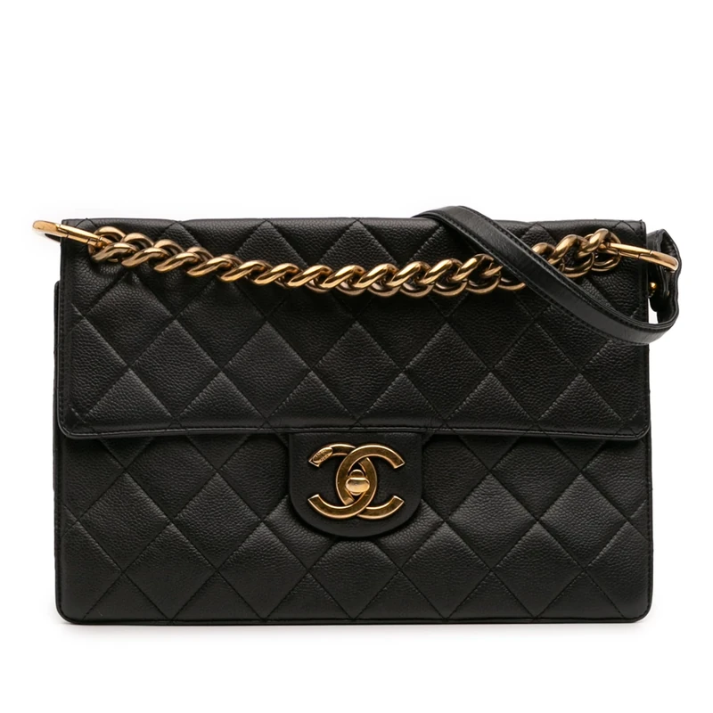 Pre-Loved Jumbo CC Quilted Caviar Chunky Chain Flap - Image 1