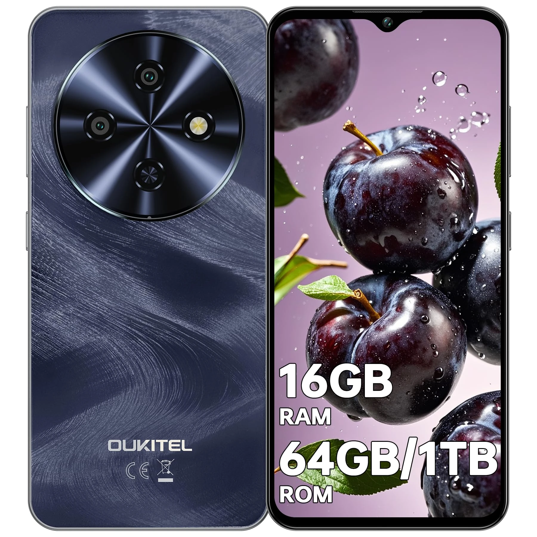 OUKITEL C5 Mobile Phone, 16(4+12)GB RAM+64GB ROM/TF 1TB Smartphone, 6.52'' Waterdrop Display Phones, 5000mAh Battery, 13MP + 5MP Camera, 4G Dual SIM Android Phone, Face ID/3.5mm Jack/GPS/BT5.0, Black