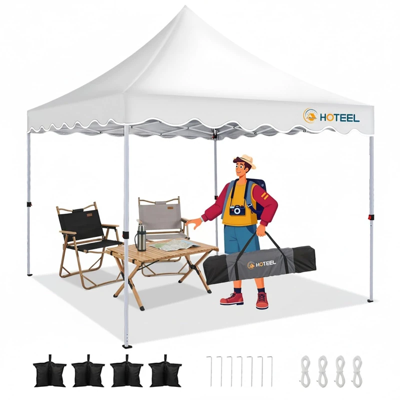 HOTEEL Gazebo Folding Gazebo 3 x 3 Waterproof Stable with 4 Sand Bags UV Protection 50+, Garden Gazebo Pop Up Gazebo, Party Tent Room Party Tent for Weddings, Beaches, Camping Parties, Patio (White) - Image 1