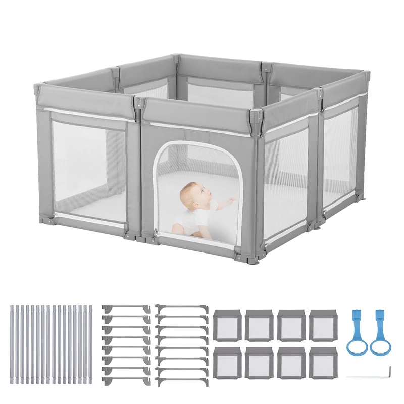 VEVOR Baby Playpen, 47.2″ x 47.2″ Foldable Toddlers Playpen, Indoor/Outdoor Baby Fence Play Yard with Zippered Door & Soft Breathable Mesh, No-Gap Toddlers Activity Center for 6-24 Months Babies