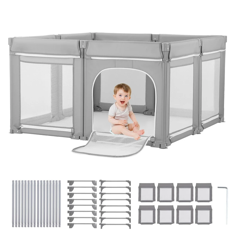 VEVOR Baby Playpen, 78.7″ x 70.1″ Extra Large Toddlers Playpen, Foldable Baby Fence Play Yard with Zippered Door & Soft Breathable Mesh, Indoor Outdoor Safety Activity Center - Great Gift for Toddlers