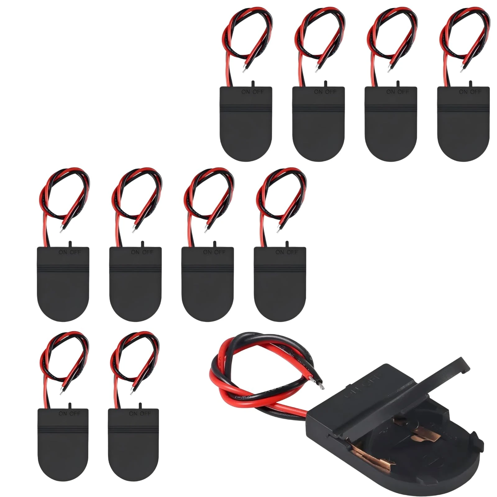10PCS CR2032 Battery Holders - 3V Coin Cell Socket Case with 15cm Wire Lead and ON-OFF Switch - Black Button Battery Case for Electronics DIY Projects