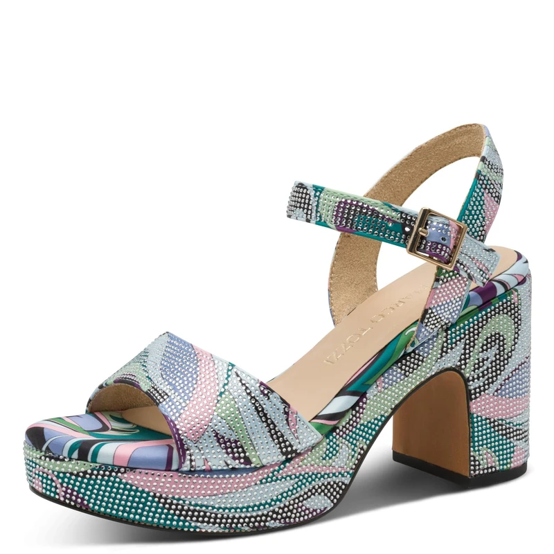 MARCO TOZZI Women Sandal Synthetic soft Feel Me Footbed soft Lining Stylish, green (GREEN MULTI), 7.5 UK