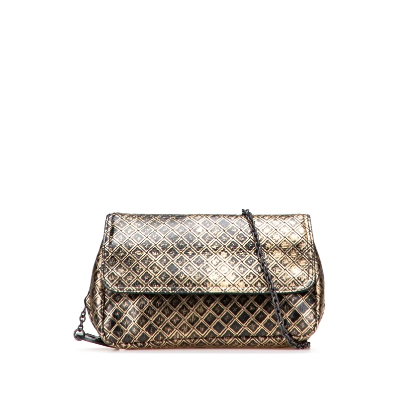 Bottega Veneta Pre-Loved Metallic Calfskin Intrecciomirage Chain Flap Crossbody Bag