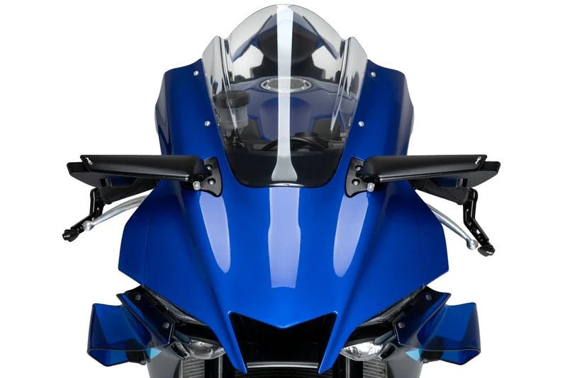 Puig 22252N Aileron Mirror machined in anodized aluminum, with downforce-type aerodynamic design, convex anti-reflective mirror and option for integrated TAB indicator, Black