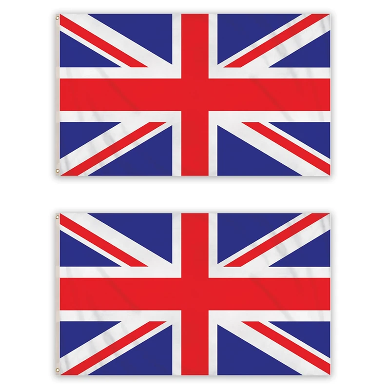 Pack of 2-3x2ft Union Jack Flag with Eyelets Great Britain Indoor Outdoor Use Red White and Blue UK