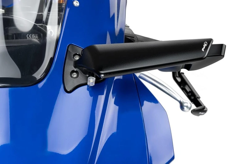 Puig 22253N Aileron Mirror machined in anodized aluminum, with downforce-type aerodynamic design, convex anti-reflective mirror and option for integrated TAB indicator, Black