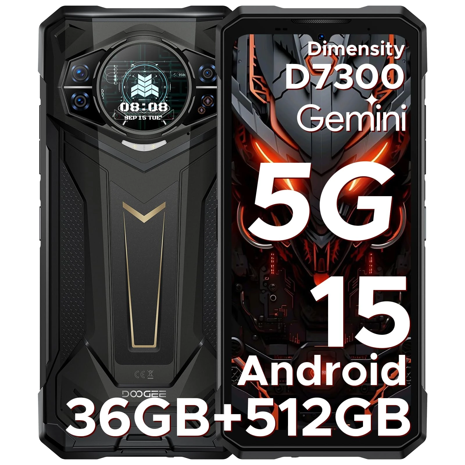 DOOGEE S200 Plus Rugged Smartphone 5G, Dimensity 7300, (16GB+20GB)+512GB with 1.32" Dynamic Rear Screen Android 15 Rugged Phone, 10100mAh, 100MP+20MP Night Vision Camera, 6.72", 120Hz, NFC, Gemini AI