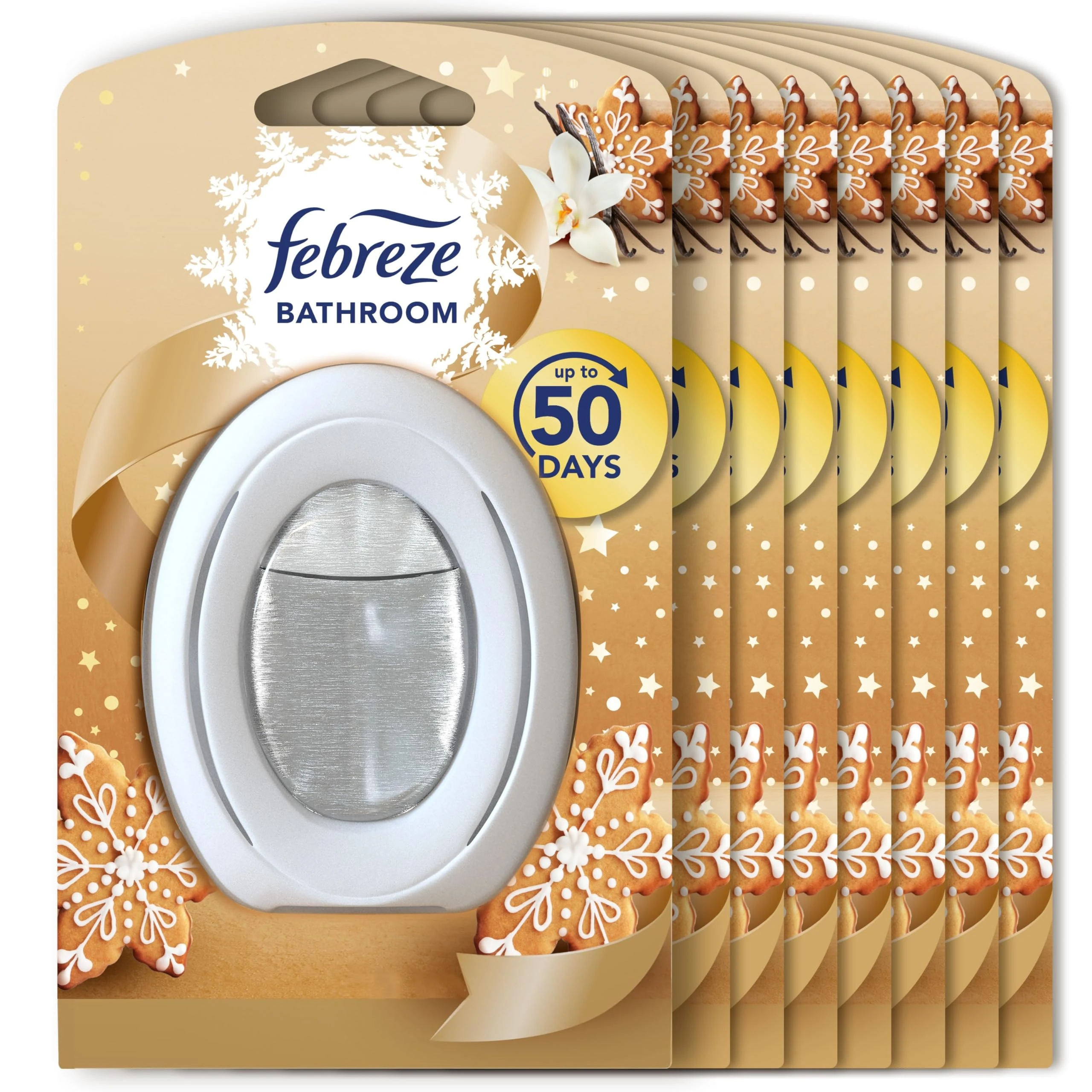 Febreze Bathroom Continuous Air Freshener Vanilla, Pack of 8, Fights Odours and Freshens