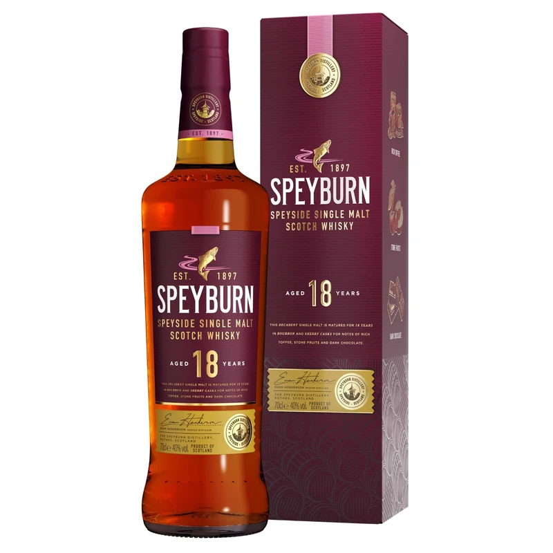 Speyburn 18 Year Old Single Malt Scotch Whisky, 40% ABV, 70cl, Speyside Aged in Hand Selected Ex-Bourbon and Ex-Sherry Casks, Dark Chocolate, Toffee & Fruit Notes