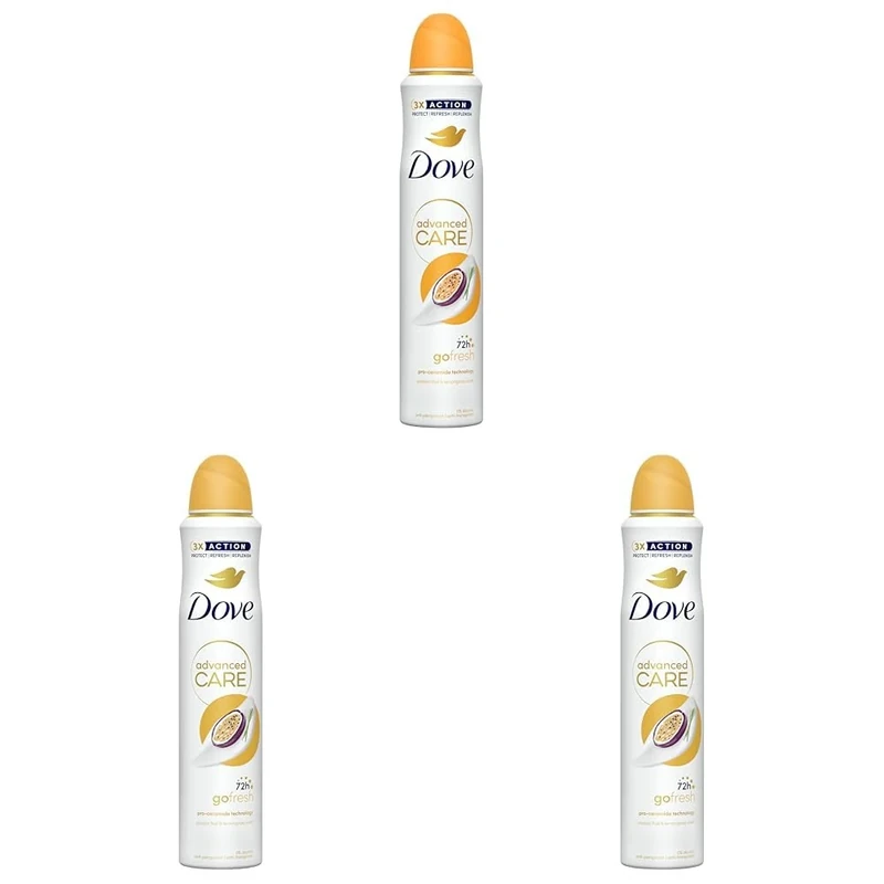 Dove Advanced Care Go Fresh Passion Fruit & Lemongrass Scent Women's Antiperspirant Deodorant Spray for 72 hour protection against sweat and odour with Pro-Ceramide technology 200 ml (Pack of 3)