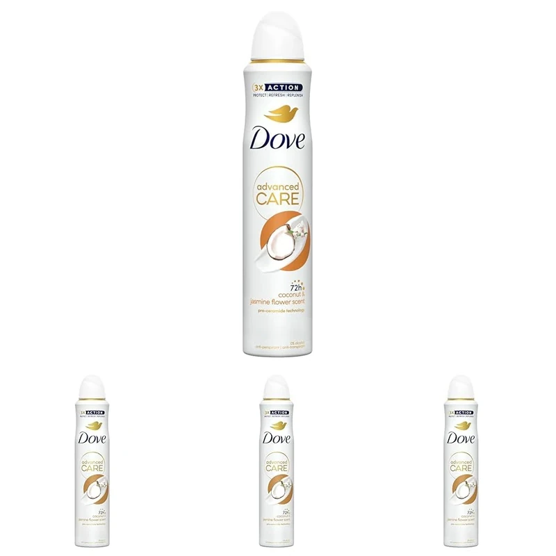 Dove Advanced Care Coconut & Jasmine Flower Scent Women's Antiperspirant Deodorant Body Spray with Pro-Ceramide technology for 72 hours of protection 200 ml (Pack of 4)