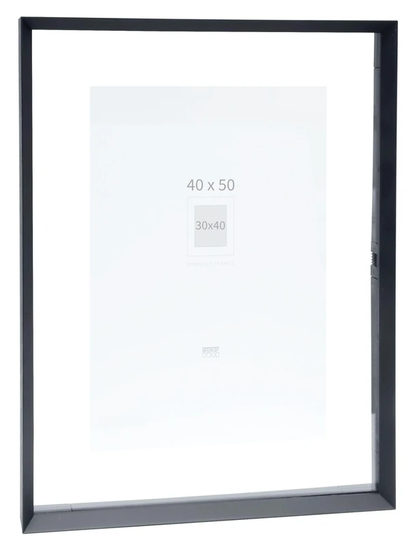 Deknudt Frames - Photo frame - between two glasses - black edge - aluminium - for format up to 40x50 cm - S028K2 - to hang