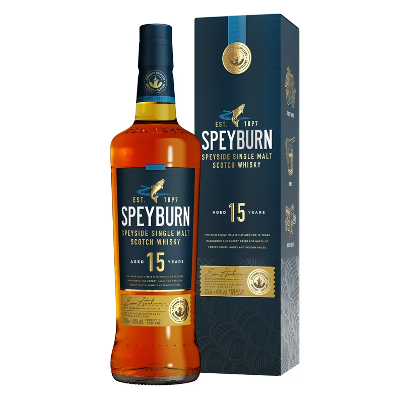 Speyburn 15 Year Old Single Malt Scotch Whisky, 40% ABV, 70cl, Speyside Aged in Hand Selected Ex-Bourbon and Ex-Sherry Casks, Fruit, Smooth Spices & Honey Notes