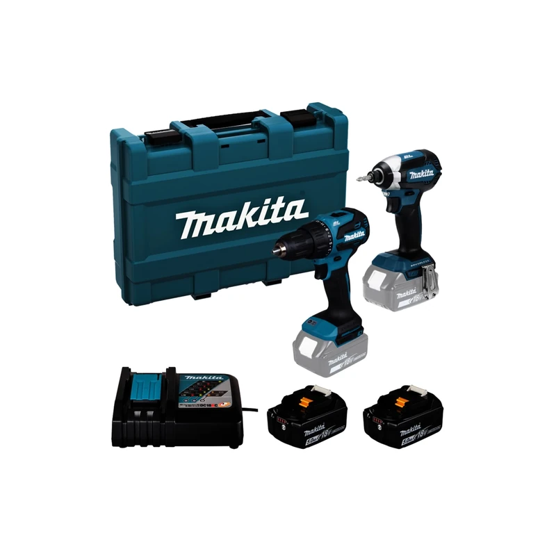 Makita DLX2537ST 18V Li-ion LXT 2 Piece Combi Kit Complete with 2 x 5,0 Ah Batteries and Charger, Supplied in a Plastic Carry Case