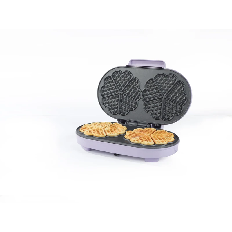 Giles & Posner Double Heart Waffle Maker - 34cm Aluminium Non-Stick Plates, PFAS-Free, Adjustable Temperature Dial, Power/Ready Indicator Lights, 1400 W, Purple, Sorbet Collection - Image 1