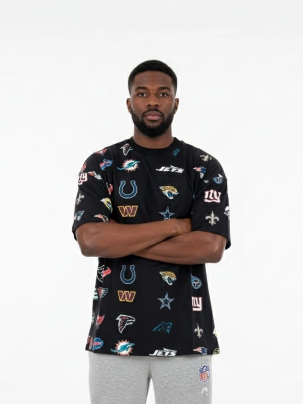 OOSC Mens NFL Oversize Team Black T-Shirt, Black, XS EU
