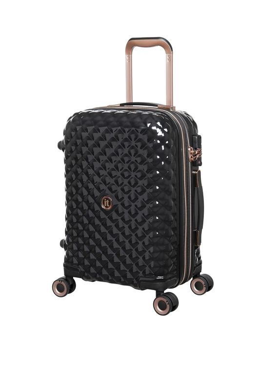 It Luggage Glitzy 21" 8 Wheel Hard CASE Trolley Expandable Spinner, Black, S, Glitzy 21" Hard Shell Carry-On Spinner with 8 Wheels, Expandable - Image 1