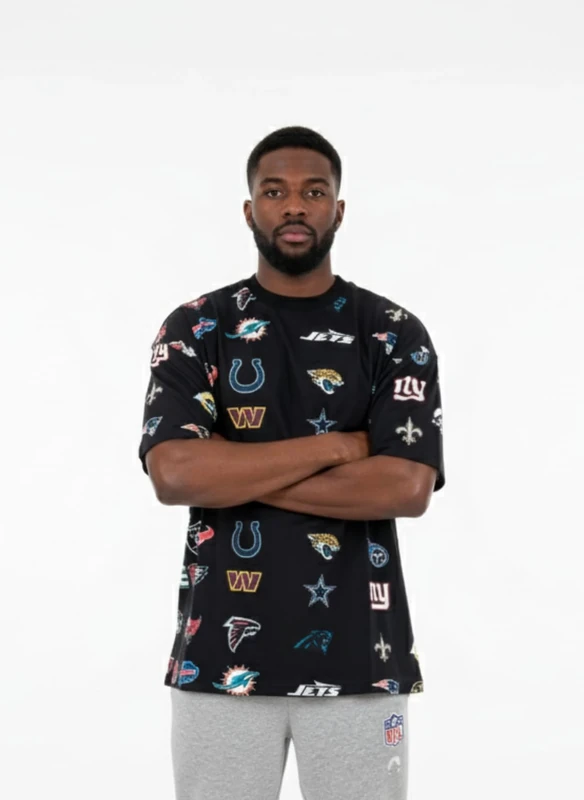 OOSC Mens NFL Oversize Team Black T-Shirt, Black, XXL EU