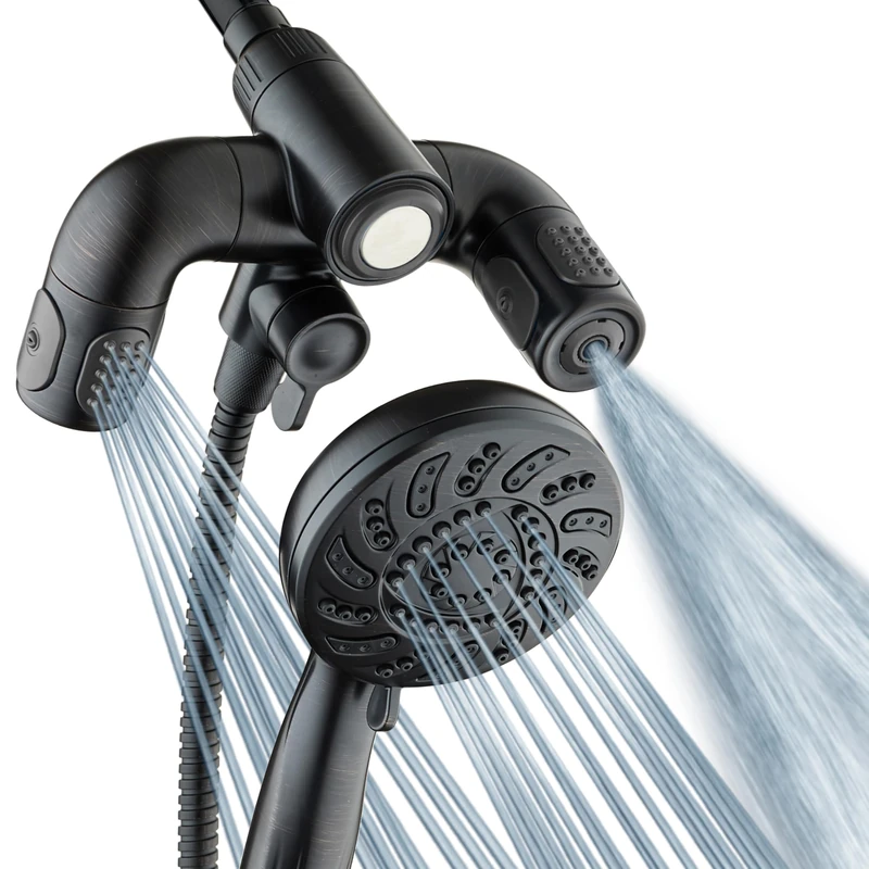 Aquadance High Pressure 156 Setting 14 Zone Shower Head & Handheld 3-Way Combo System - Magnetic Docking, 314 Power Jets, Dual Adjustable Arms, 6 ft. Metal Hose, Oil Rubbed Bronze, Top American Brand