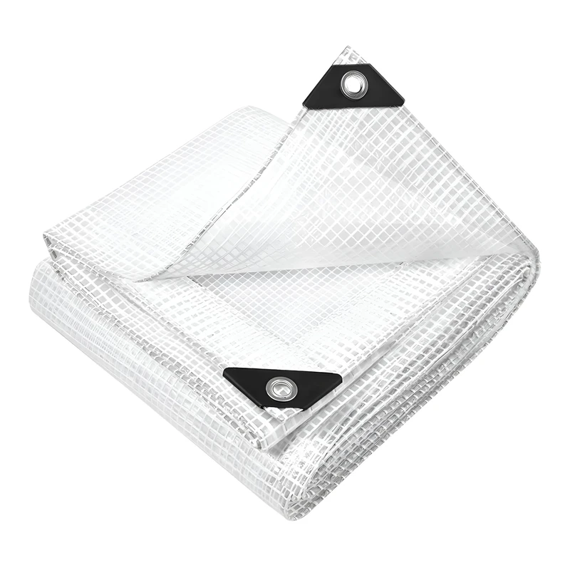 5m x 6m Clear Leno Tarpaulin - Super Heavy-Duty Waterproof 300?GSM Reinforced Transparent Tarp Sheet with Mesh Support, Strengthened Corners - UV?Resistant Cover for Garden, Greenhouse, Groundsheet