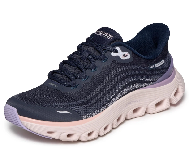 Skechers Women's Arch Fit Glide-Step Wave Slip-in Trainers, Navy Mesh Multi Trim, 5 UK