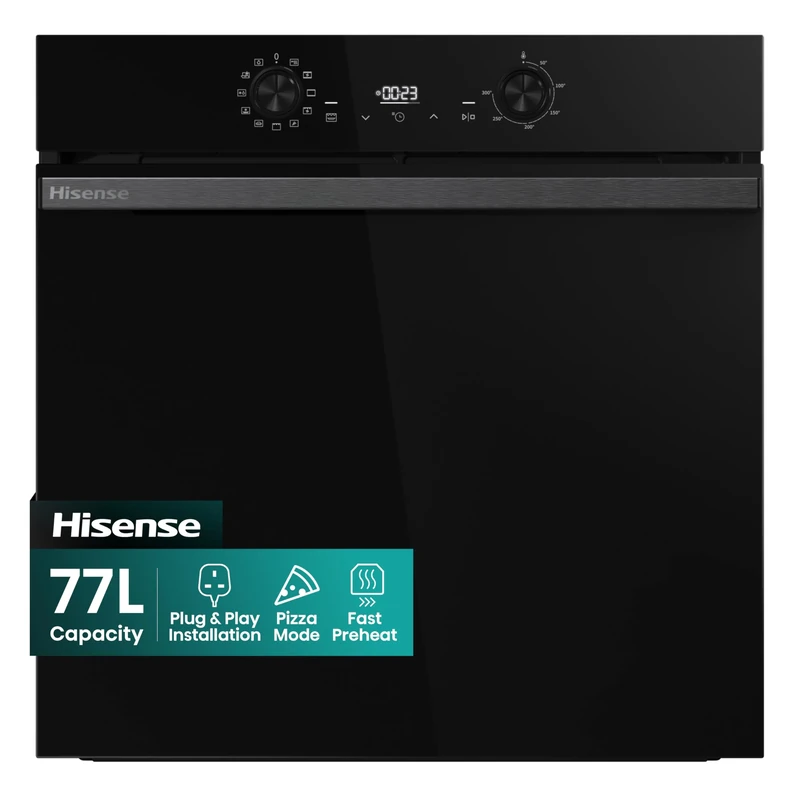 Hisense BI622ABPGUK - Built-in 77L Electric Single Oven - Stainless Steel with Even Bake, 300°C Pizza Mode, Frozen Food Mode, Steam Clean - A Rated, Extra Large