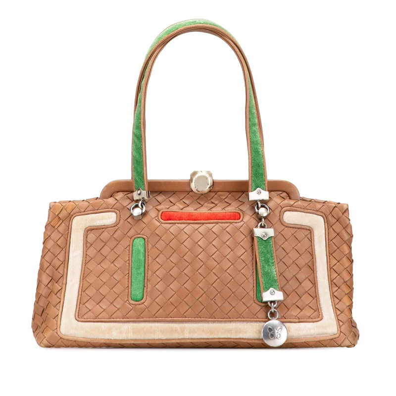 Bottega Veneta Pre-Loved Velvet Trimmed Nappa Intrecciato Frame Bag Handbag