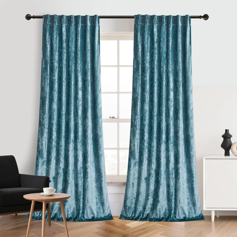 Roslynwood Crushed Luxury Velvet Aqua Blue Curtains for Bedroom 96 inches Long, Thermal Insulated Window Drapes Back Tab for Living Room/Dining Room, W52 x L96, 2 Panels