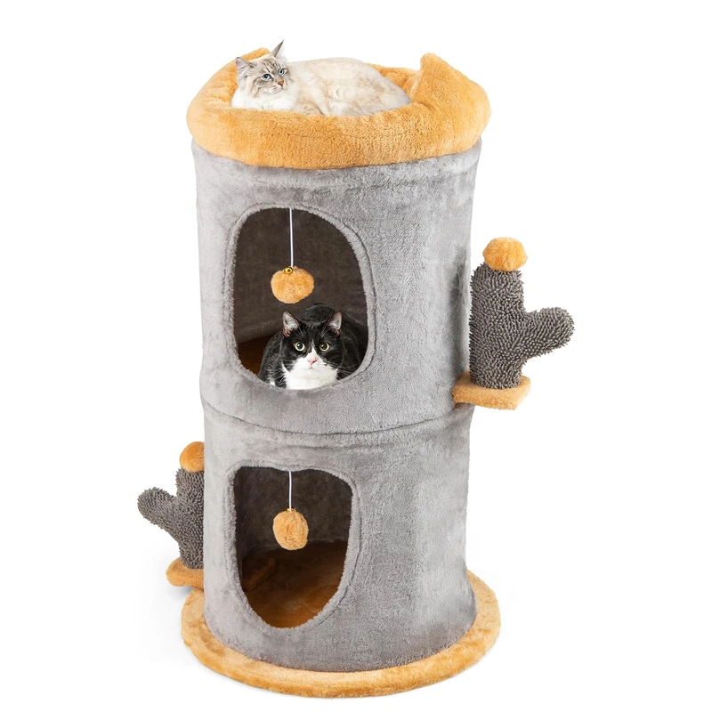 GYMAX 3-Level Cat House, 83 cm Cat Cave with 2 Separable Condos - Image 1