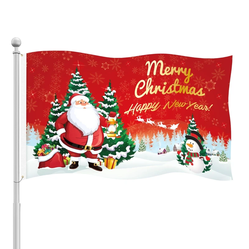 Christmas Flags, 5x3ft/150x90cm Double-Sided Large Christmas Flags for Outside Happy New Year Banner Holiday Decorations Ideal for Home Yard Garden (Style 2)