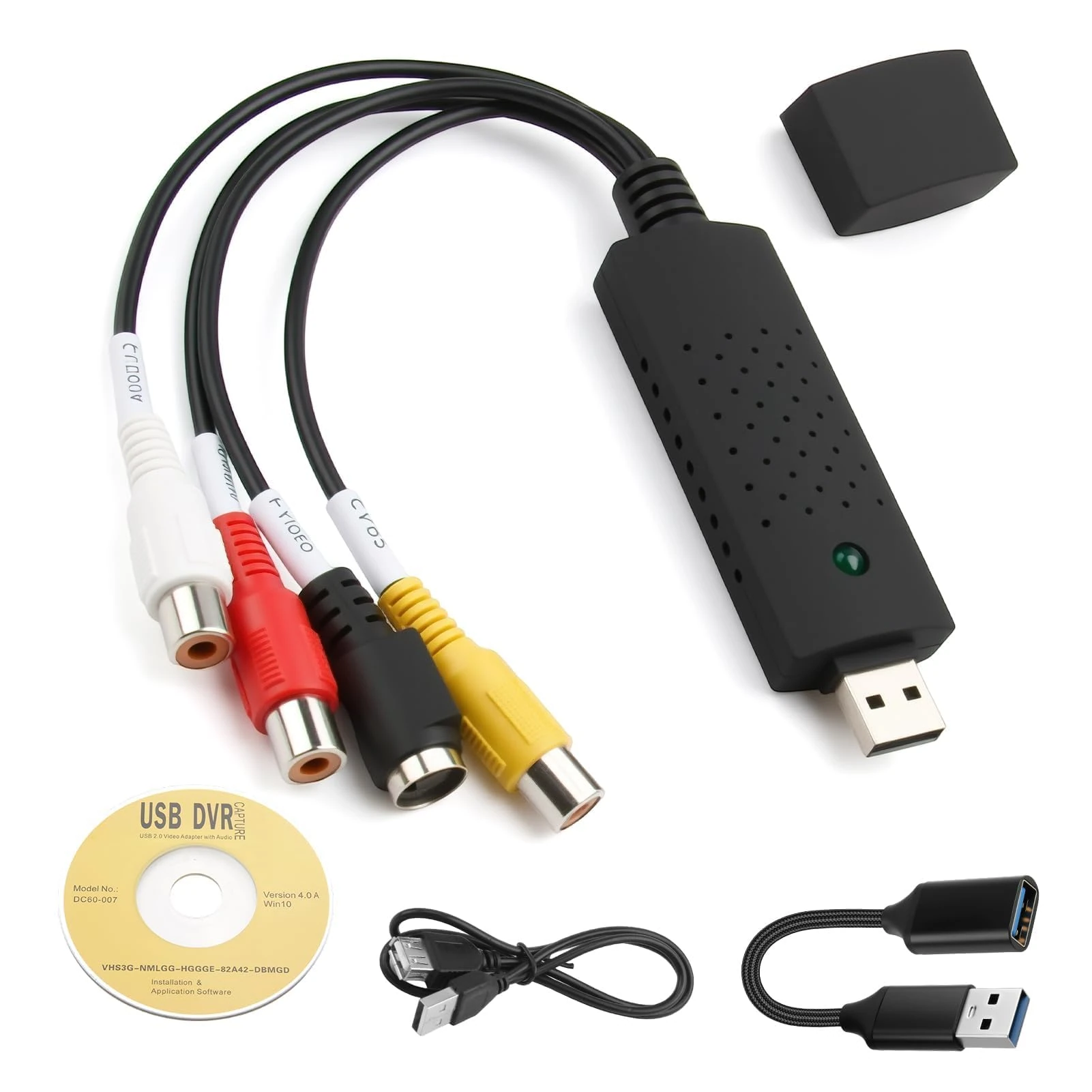 USB Video Capture Digital Converter Capture Card Device VHS Mini DV VCR Hi8 DVD RCA to Digital USB Audio Grabber Adapter Kit Plug and Play for Mac PC TV Laptop Windows Vista Pal Ntsc