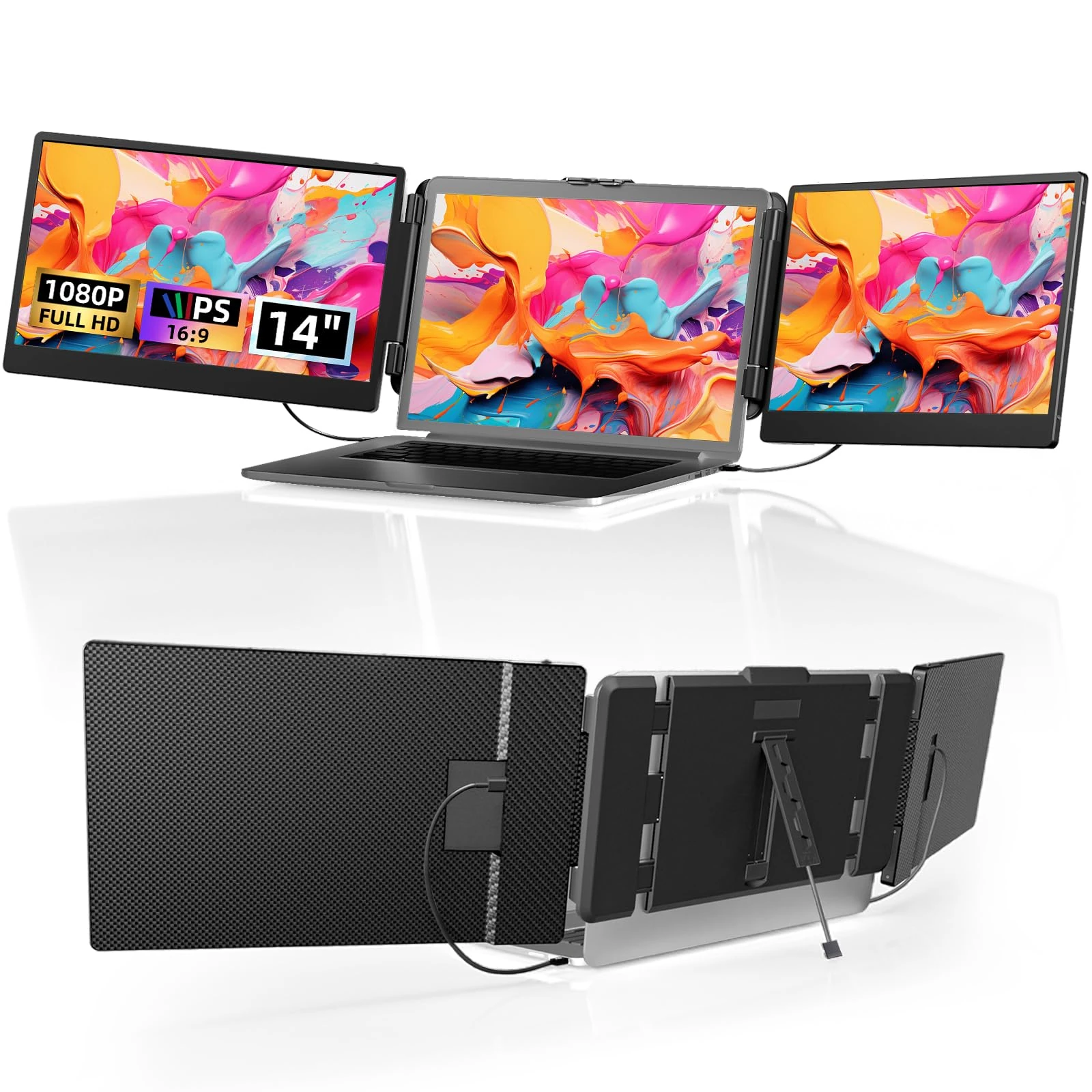 Newwin Laptop Screen Extender Monitor 14" FHD 1080P IPS Triple Screen Laptop Monitor Extender Multi Screen Extra Screen Display for 13.3"-17" Laptops Compatible with Wins Mac Chrome Travel Work
