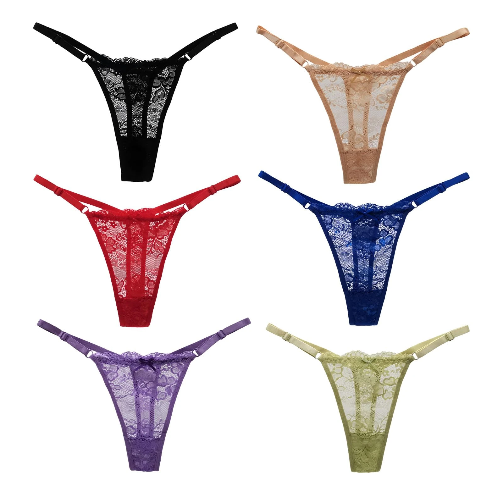 Ximinwzm 6 Pcs Lace Thongs for Women, G String Tanga Ladies for Women, Sexy Ladies Panties, Micro Seamless Bikini Panties, Sexy Everyday Wear & Lingerie Essentials Multicolour