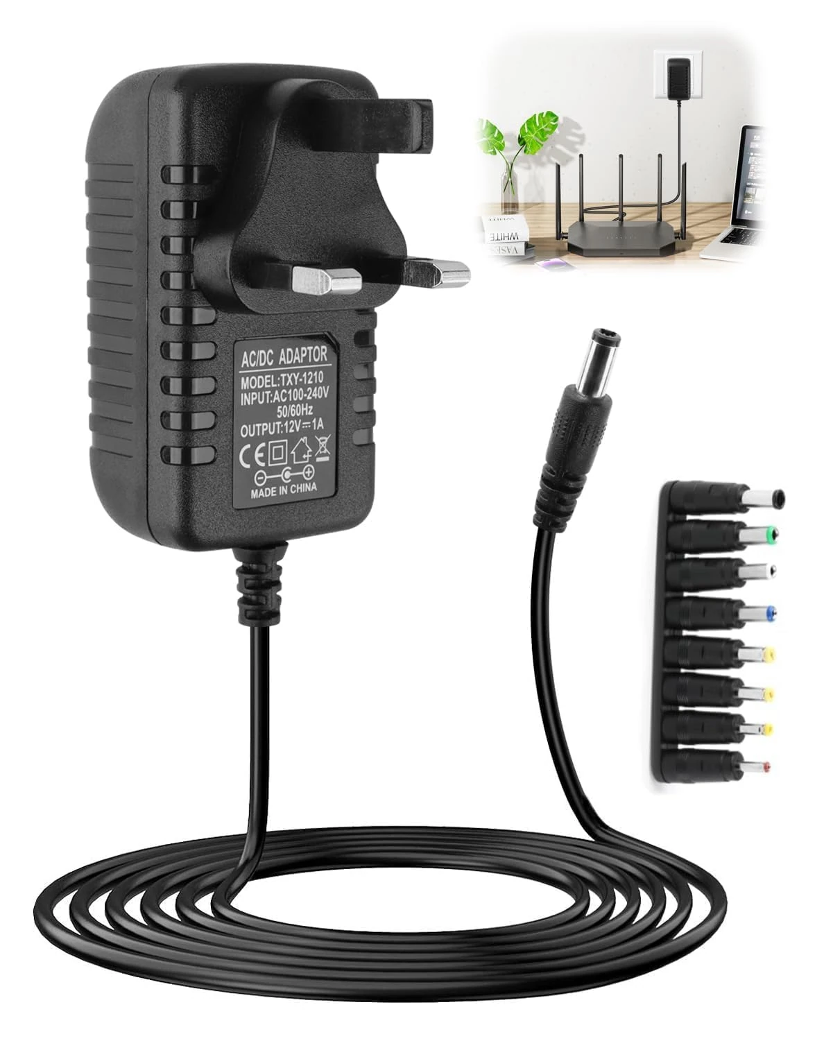 12V 1A Power Adapter, 12W Universal Power Supply Charger with 8 Tips Converter for Yamaha Echo Dot Camera Monitor LED Strip Router TV Printer BoxRadiowecker Electronics Record Monitor Router Tablet