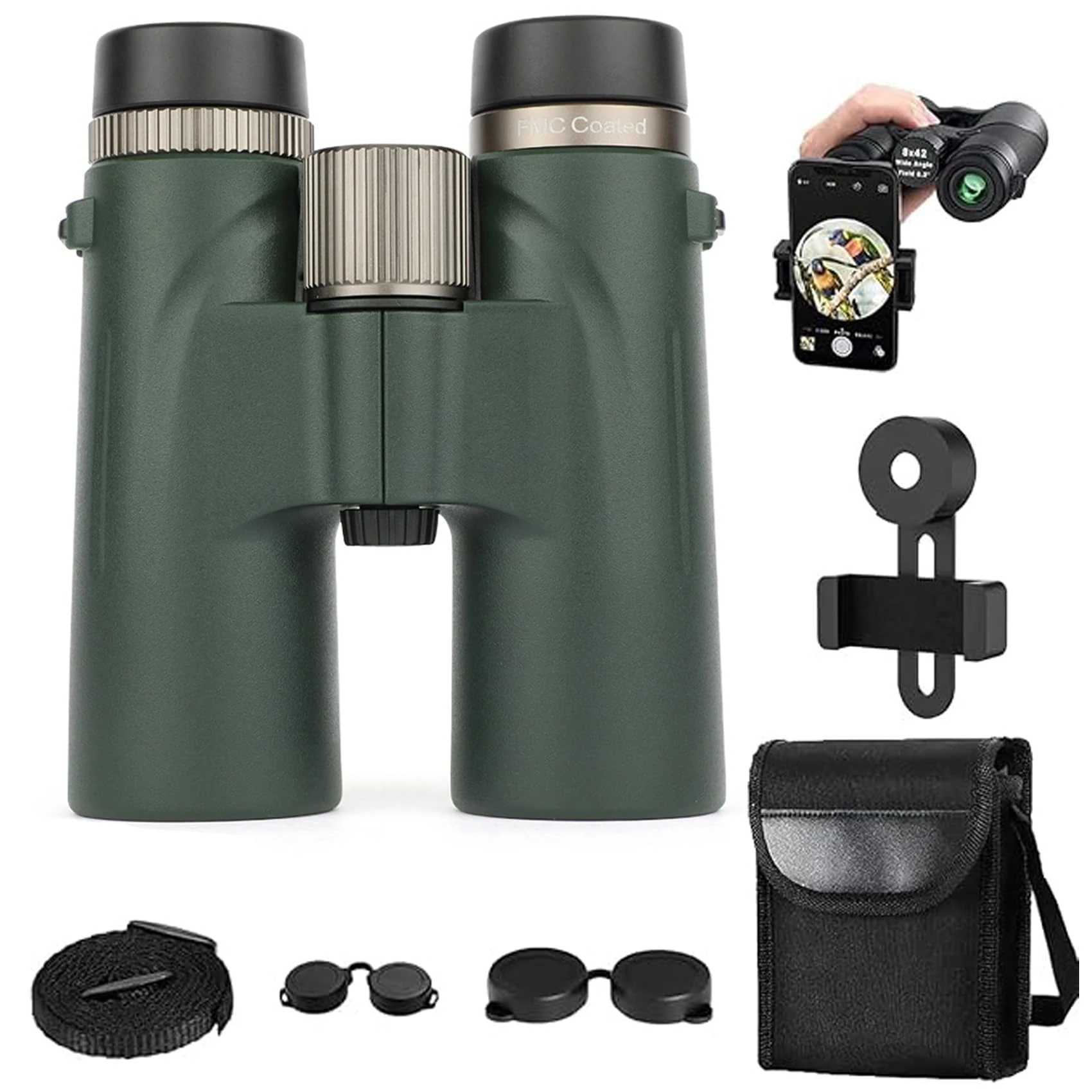 Warmax Binoculars, Warmax Binoculars 12x42 Adults High Magnification, Great for Birdwatching, Traveling, Stargazing, Hunting (Green)