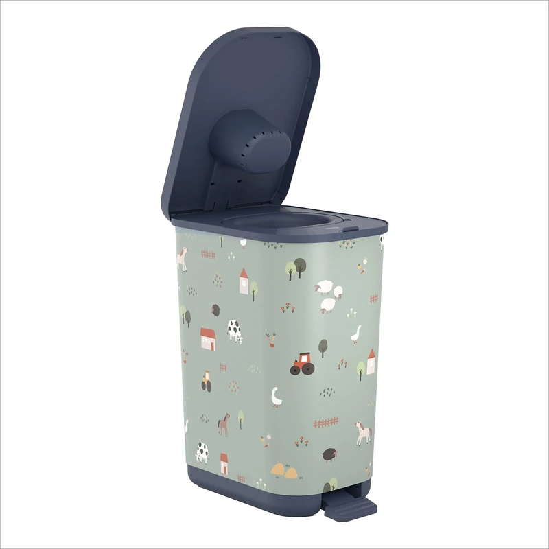 Rotho Babydesign Yuma Odour-Proof Nappy Bin with Pedal and 30 Matching Nappy Bags, 40 x 28.5 x 51 cm (L x W x H) (Farm Animals)